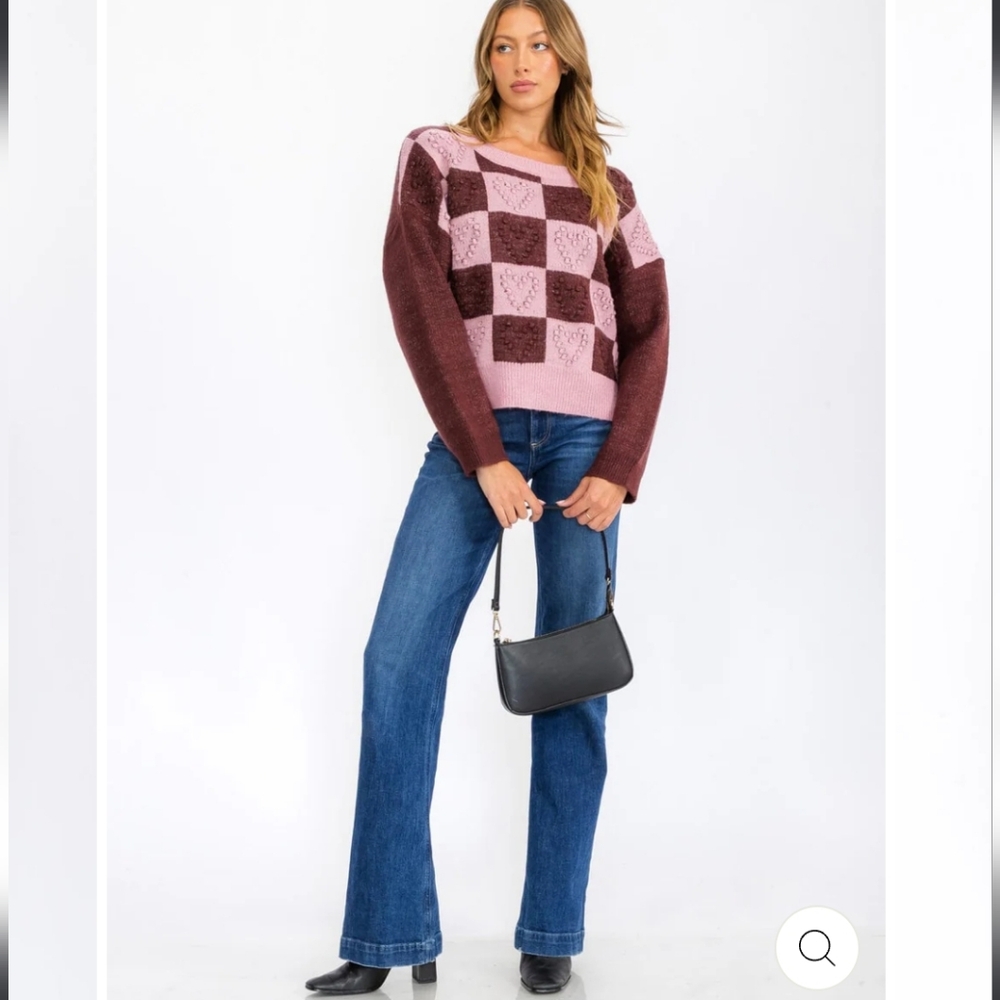Heart Checkered Colorblock Sweater - Picture 4 of 4